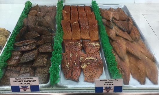 Color Photo of Smoked Fish in Display Case